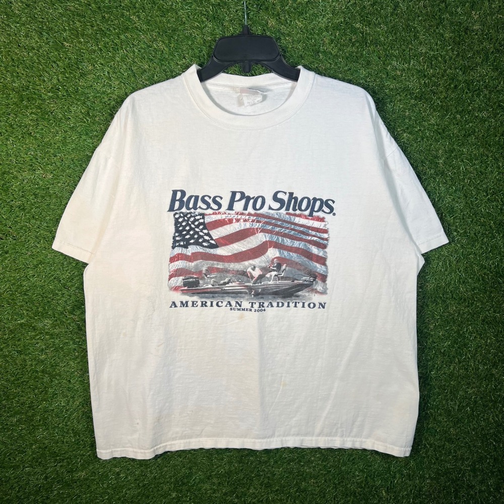 Bass Pro Shops American Tradition Summer 2004 Graphic T-Shirt Mens XL Cream